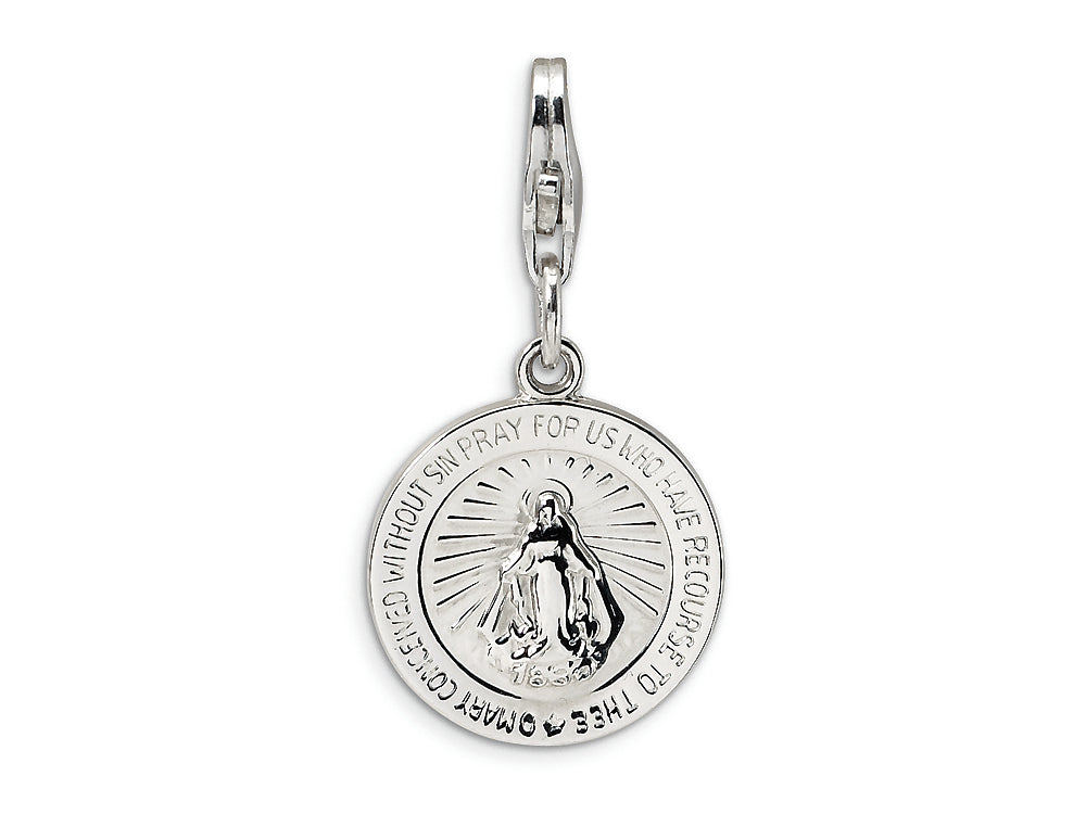 Amore LaVita Sterling Silver Miraculous Medal w/Lobster Clasp Bracelet Charm