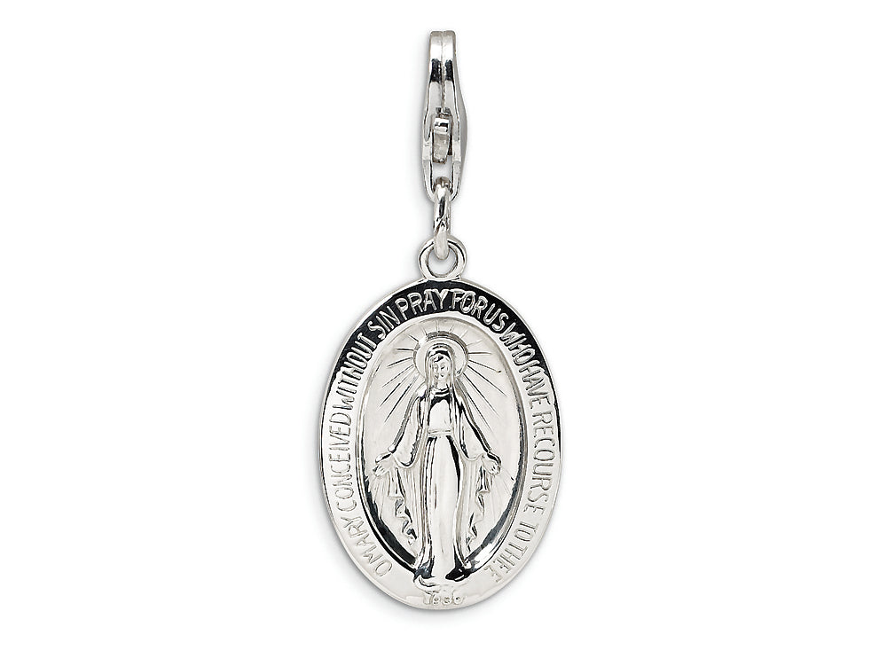 Amore LaVita Sterling Silver Miraculous Medal w/Lobster Clasp Bracelet Charm