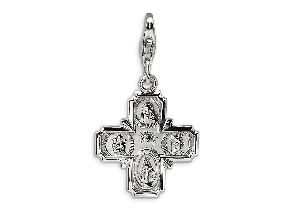 Amore LaVita Sterling Silver 4-way Medal w/Lobster Clasp Bracelet Charm