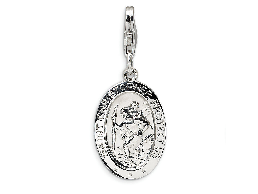 Amore LaVita Sterling Silver St. Christopher Medal w/Lobster Clasp Bracelet Charm