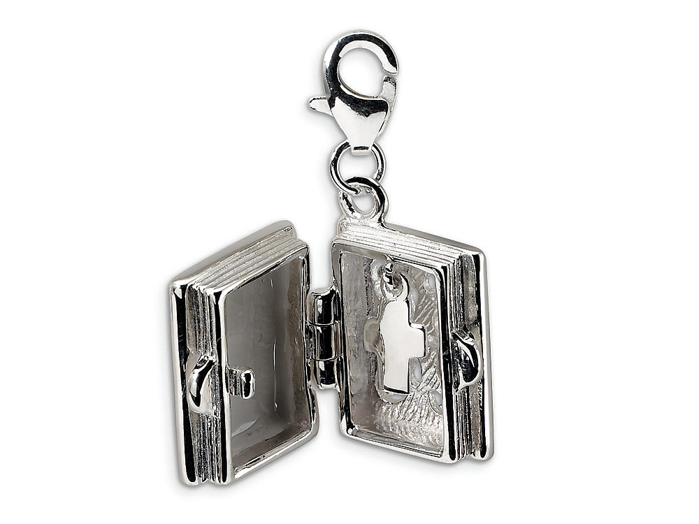 Amore LaVita Sterling Silver 3-D Enameled Opening Bible w/Lobster Clasp Charm (Moveable) for Charm Bracelet