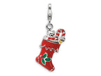 Amore LaVita Sterling Silver 3-D Enameled Red Holiday Stocking w/Lobster Clasp Bracelet Charm
