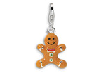 Amore LaVita Sterling Silver 3-D Enameled Gingerbread Cookie w/Lobster Clasp Bracelet Charm