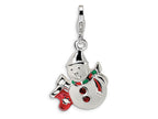 Amore LaVita Sterling Silver Enameled Crystal Snowman w/Lobster Clasp Bracelet Charm