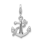 Sterling Silver Rhodium-plated 3-d Enameled Anchor With Lobster Clasp Charm