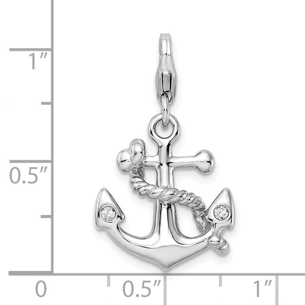 Sterling Silver Rhodium-plated 3-d Enameled Anchor With Lobster Clasp Charm