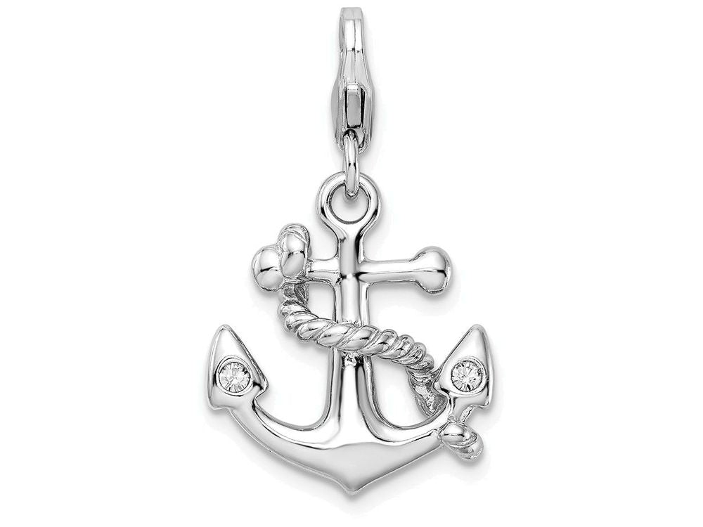 Sterling Silver Rhodium-plated 3-d Enameled Anchor With Lobster Clasp Charm