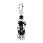 Sterling Silver Rhodium-plated 3-d Enameled Roller Skate With Lobster Clasp Charm
