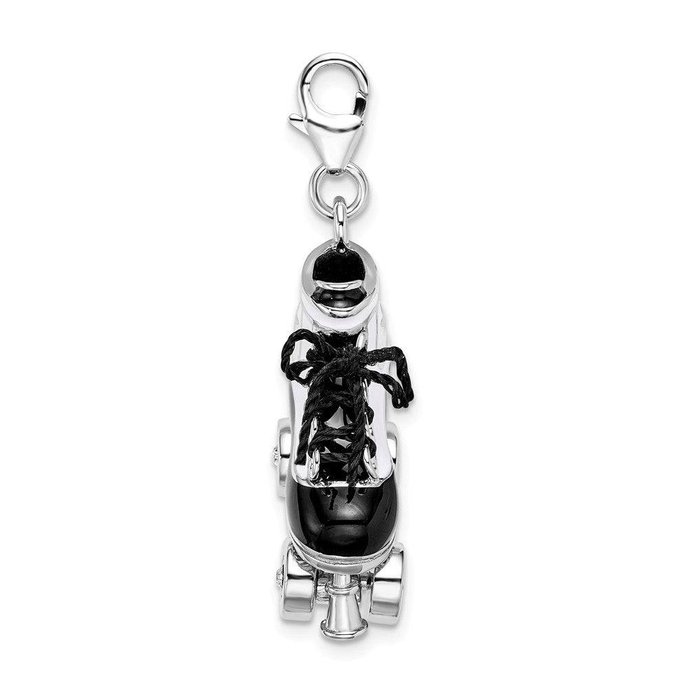 Sterling Silver Rhodium-plated 3-d Enameled Roller Skate With Lobster Clasp Charm