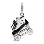 Sterling Silver Rhodium-plated 3-d Enameled Roller Skate With Lobster Clasp Charm