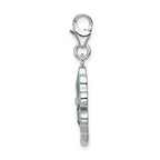 Sterling Silver Rhodium-plated 3-d Enameled 4 Leaf Clover With Lobster Clasp Charm