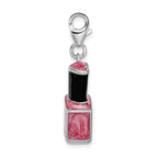 Sterling Silver Rhodium-plated 3-d Enameled Pink Nail Polish Bottle With Lobster Clasp Charm