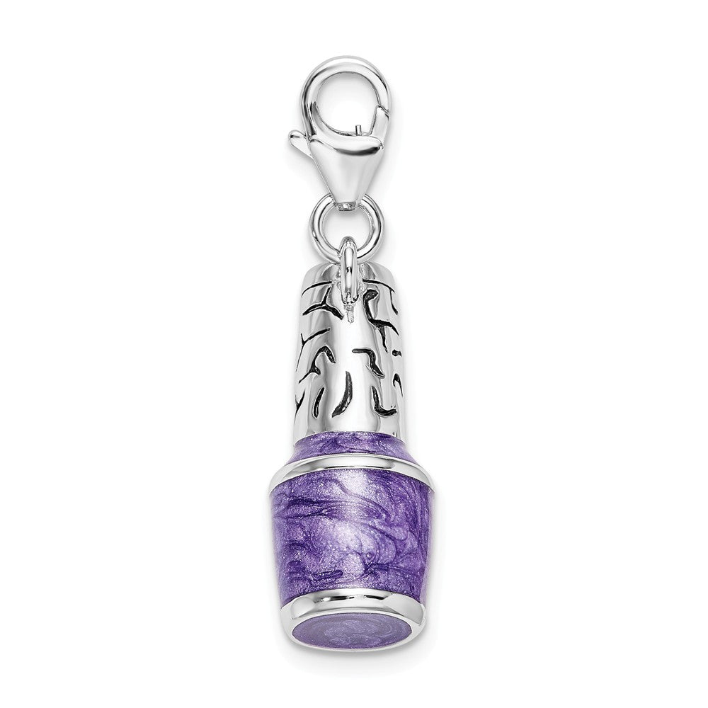 Sterling Silver Rhodium-plated 3-d Enameled Purple Nail Polish Bottle With Lobster Clasp Charm