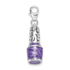 Sterling Silver Rhodium-plated 3-d Enameled Purple Nail Polish Bottle With Lobster Clasp Charm