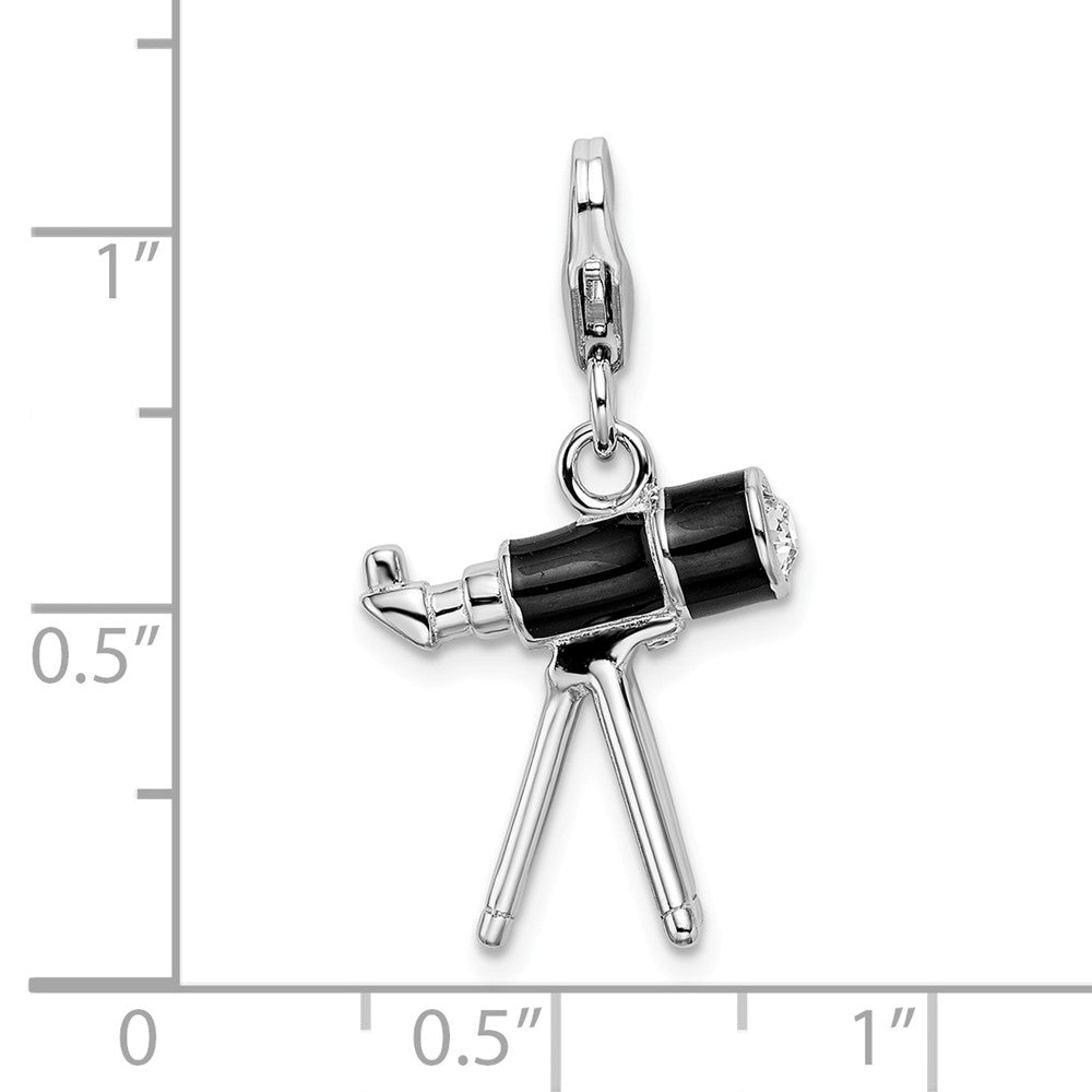 Sterling Silver Rhodium-plated 3-d Enameled Telescope With Lobster Clasp Charm