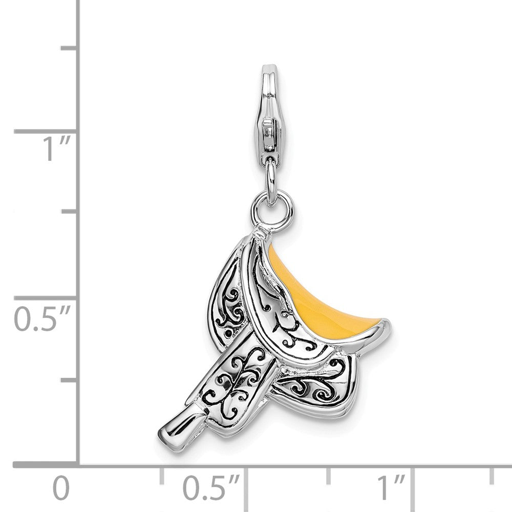 Sterling Silver Rhodium-plated 3-d Enameled Saddle With Lobster Clasp Charm