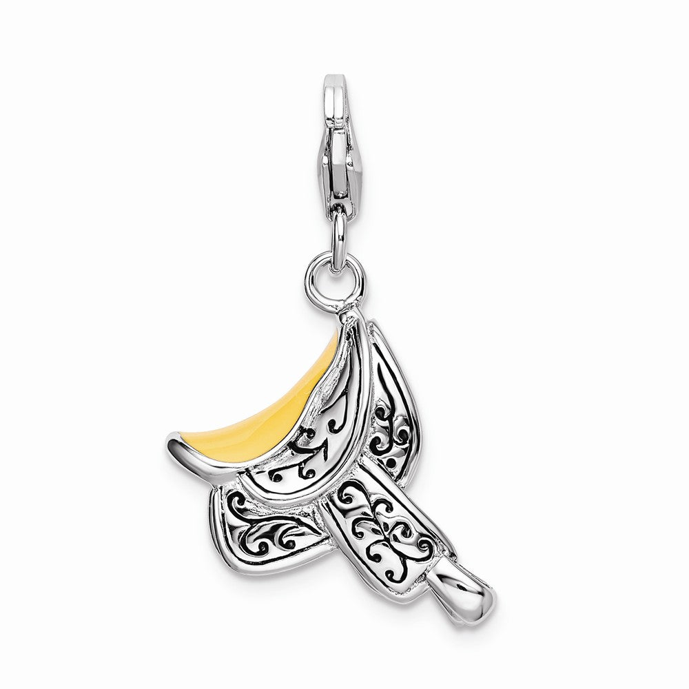 Sterling Silver Rhodium-plated 3-d Enameled Saddle With Lobster Clasp Charm