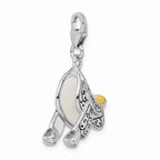 Sterling Silver Rhodium-plated 3-d Enameled Saddle With Lobster Clasp Charm