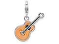 Sterling Silver Rhodium-plated 3-d Enameled Guitar With Lobster Clasp Charm