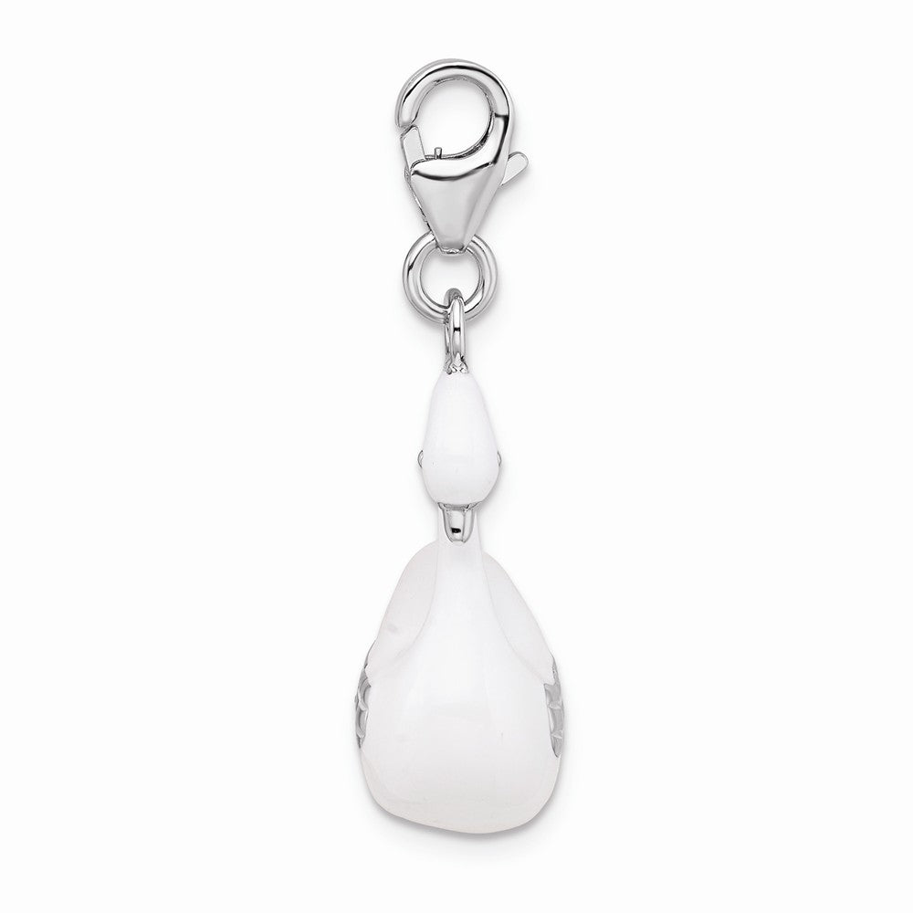 Sterling Silver Rhodium-plated 3-d Enameled Swan With Lobster Clasp Charm