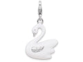 Sterling Silver Rhodium-plated 3-d Enameled Swan With Lobster Clasp Charm