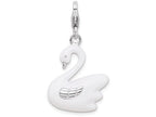 Sterling Silver Rhodium-plated 3-d Enameled Swan With Lobster Clasp Charm