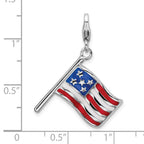 Sterling Silver Rhodium-plated 3-d Enameled American Flag With Lobster Clasp Charm