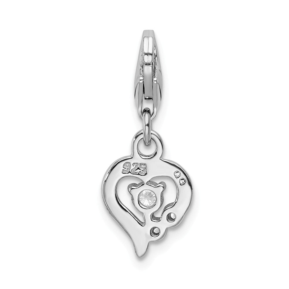 Sterling Silver Rhodium-plated Click-on Cz Polished Heart Charm