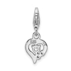 Sterling Silver Rhodium-plated Click-on Cz Polished Heart Charm
