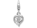 Sterling Silver Rhodium-plated Click-on Cz Polished Heart Charm