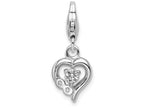 Sterling Silver Rhodium-plated Click-on Cz Polished Heart Charm
