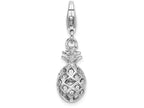 Sterling Silver Rhodium-plated Click-on Polished Pineapple Charm