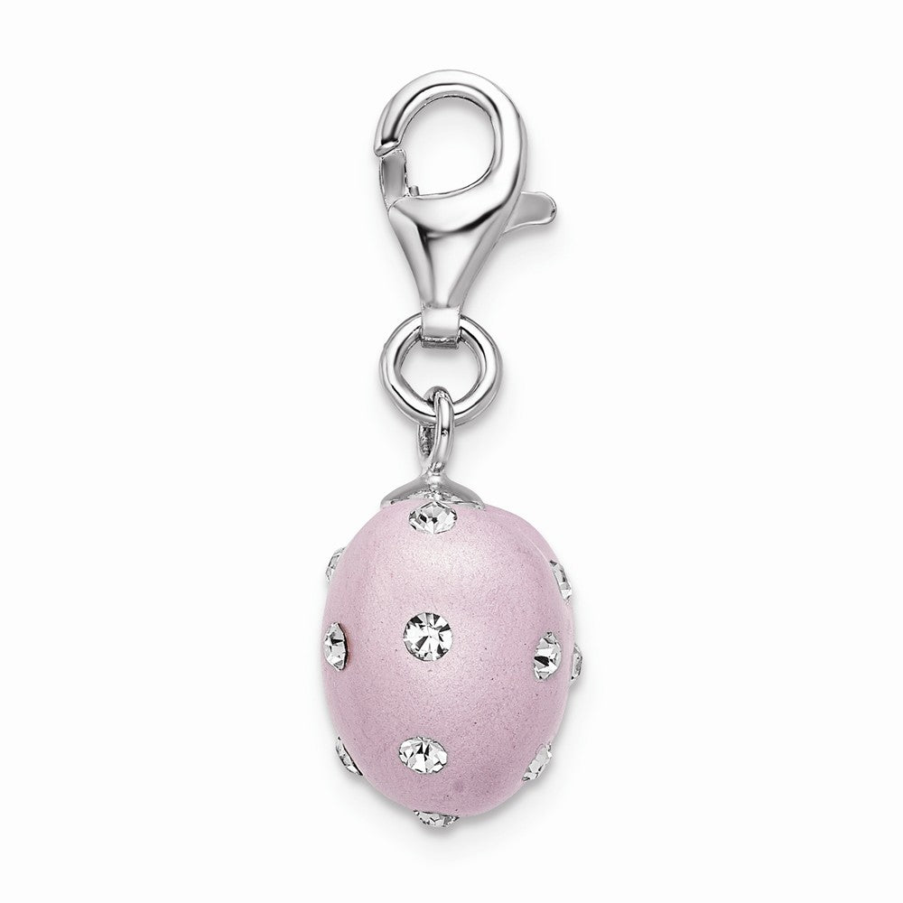 Sterling Silver Rhodium-plated Click-on Purple Ferido and Stellux Crystal Heart Charm