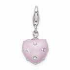 Sterling Silver Rhodium-plated Click-on Purple Ferido and Stellux Crystal Heart Charm
