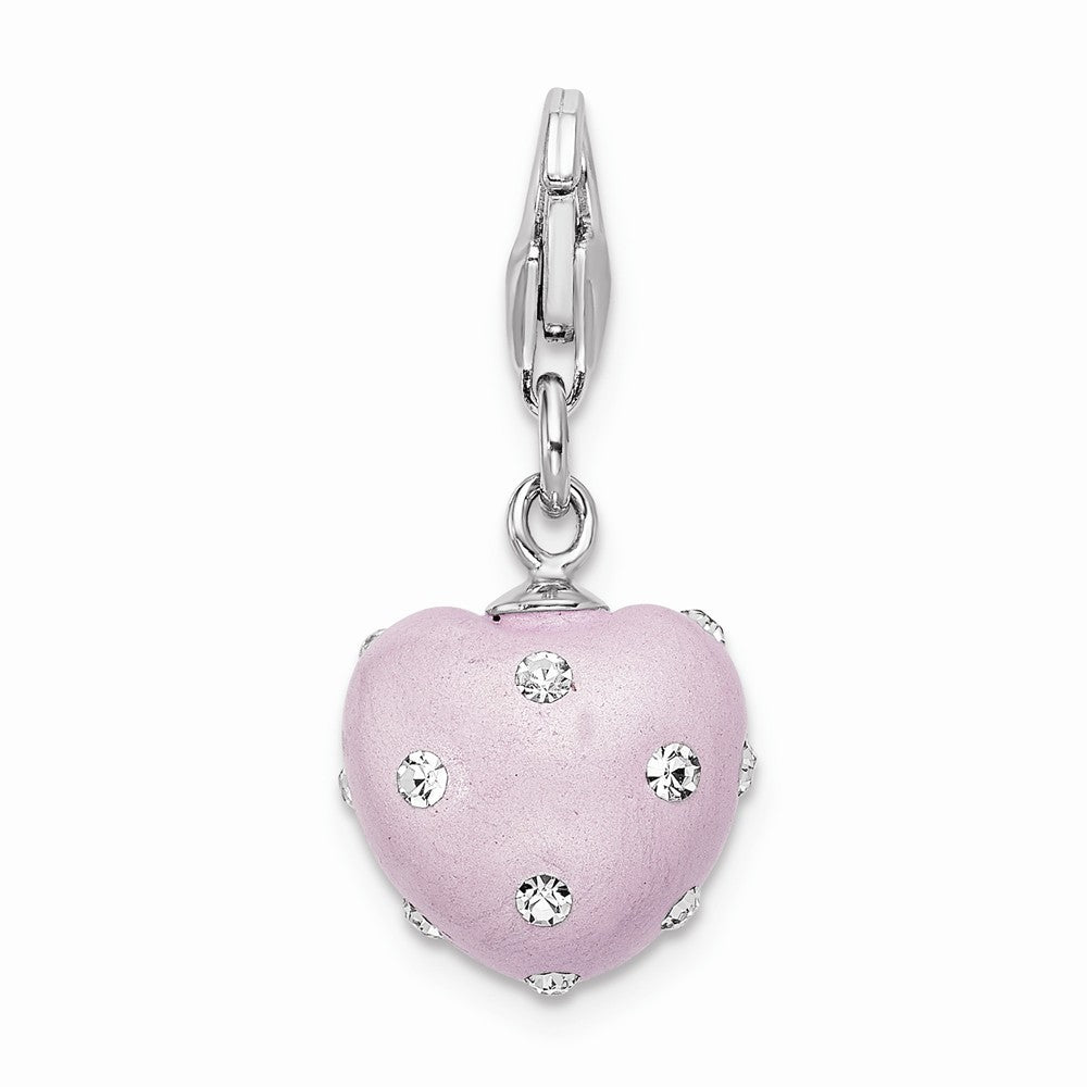 Sterling Silver Rhodium-plated Click-on Purple Ferido and Stellux Crystal Heart Charm
