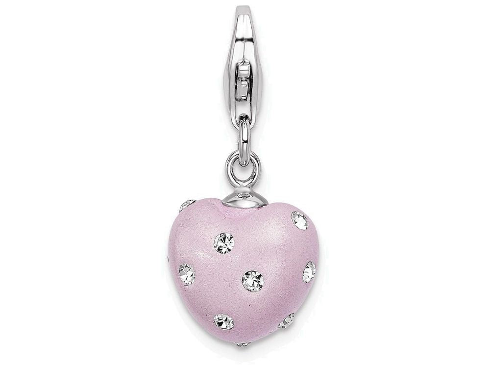 Sterling Silver Rhodium-plated Click-on Purple Ferido and Stellux Crystal Heart Charm