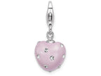 Sterling Silver Rhodium-plated Click-on Purple Ferido and Stellux Crystal Heart Charm