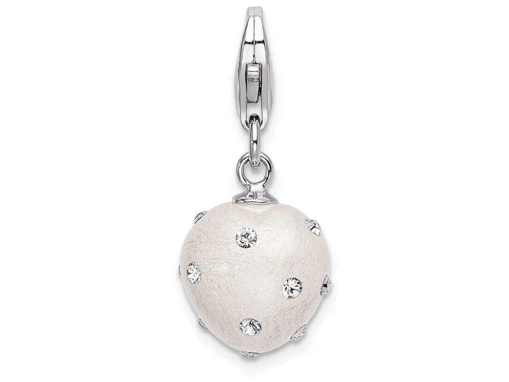 Sterling Silver Rhodium-plated Click-on White Ferido and Stellux Crystal Heart Charm