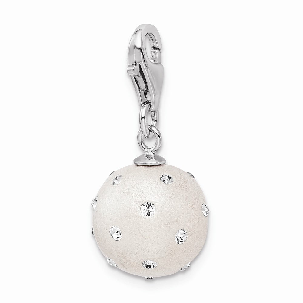 Sterling Silver Rhodium-plated Click-on White Ferido and Stellux Crystal Ball Charm