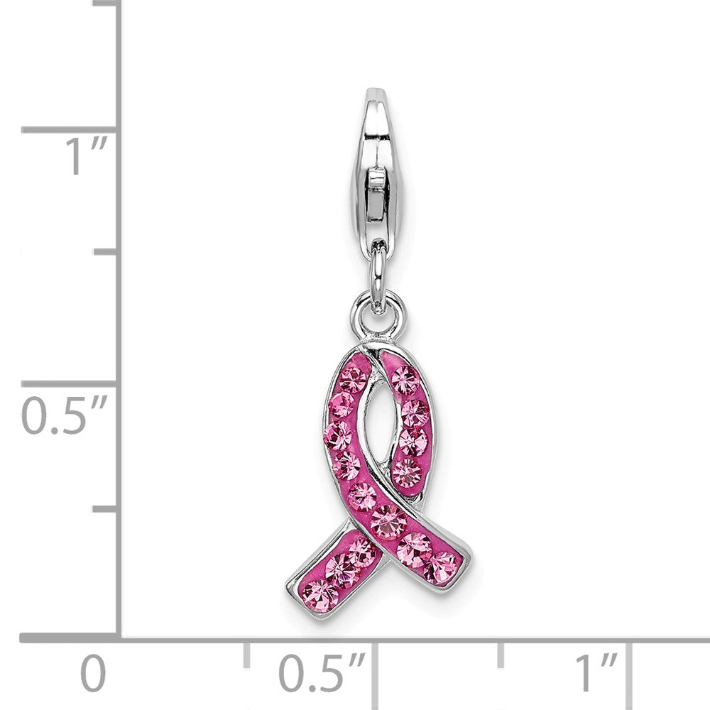Sterling Silver Rhodium-plated Click-on Stellux Crystal Pink Awarenesterling Silver Charm