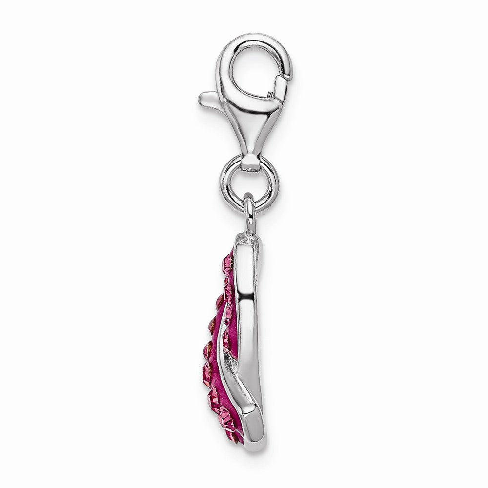 Sterling Silver Rhodium-plated Click-on Stellux Crystal Pink Awarenesterling Silver Charm