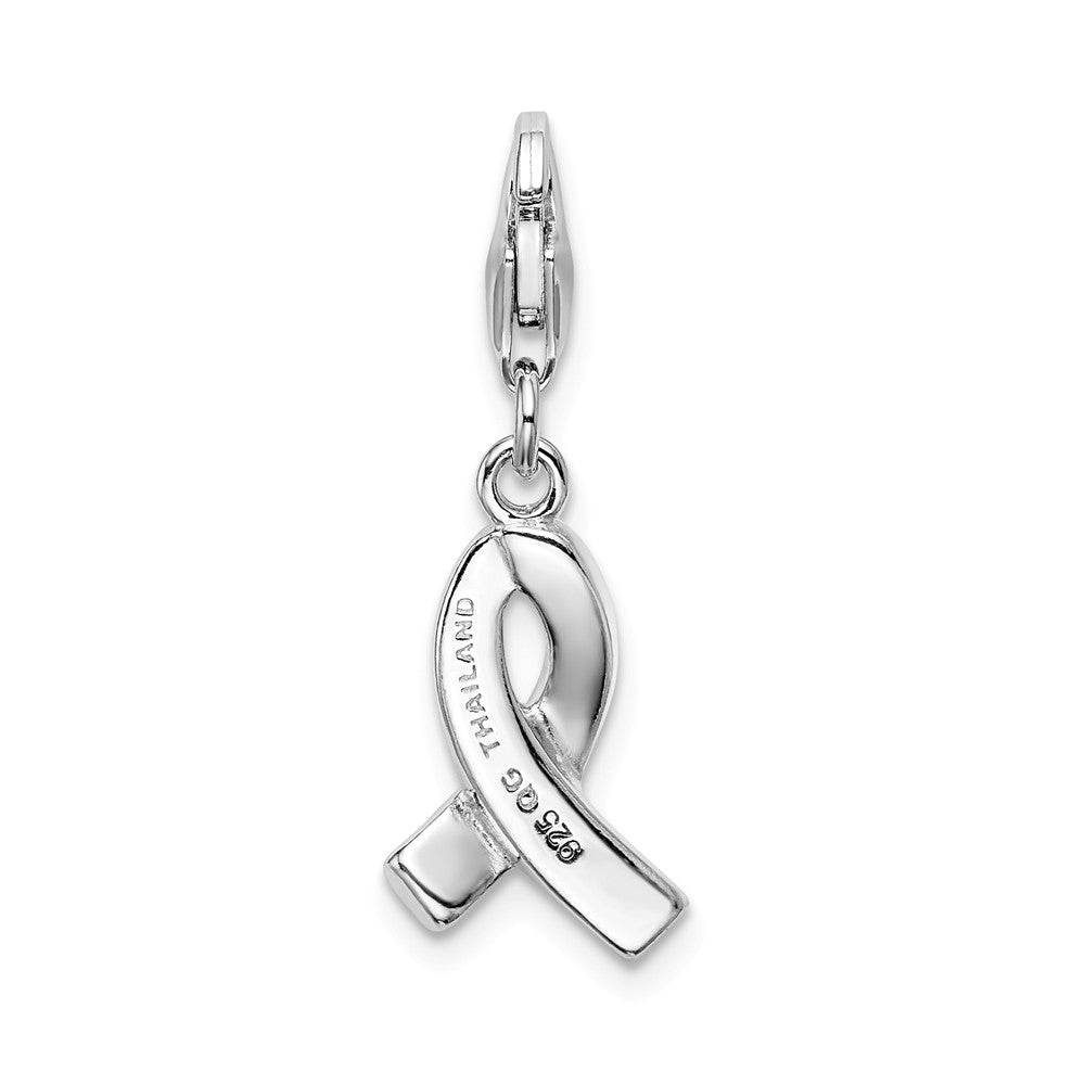 Sterling Silver Rhodium-plated Click-on Stellux Crystal Pink Awarenesterling Silver Charm