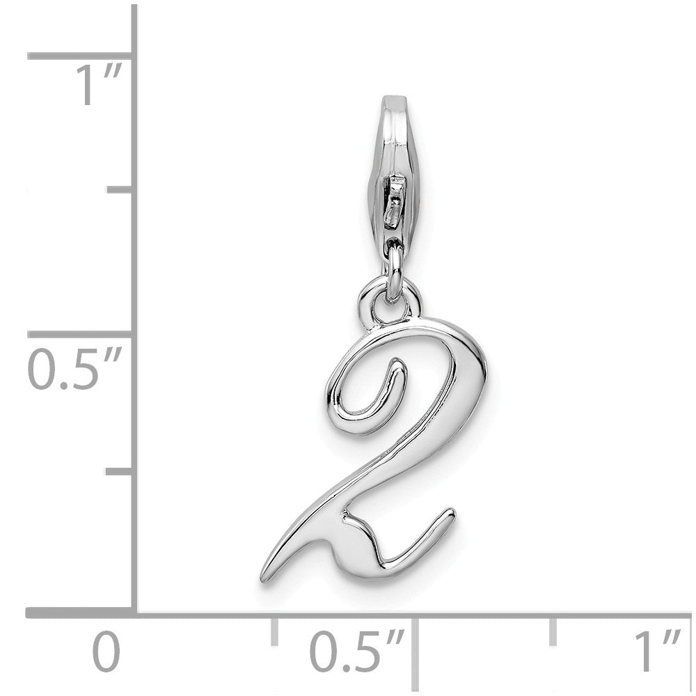 Sterling Silver Rhodium-plated Number 2 With Lobster Clasp Charm