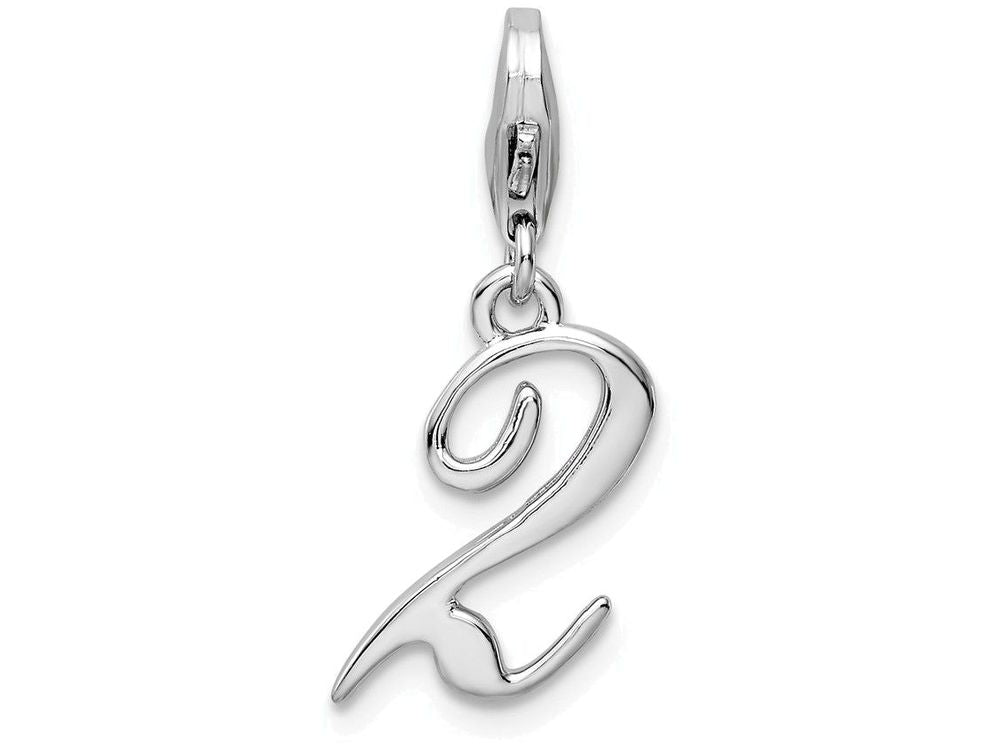 Sterling Silver Rhodium-plated Number 2 With Lobster Clasp Charm