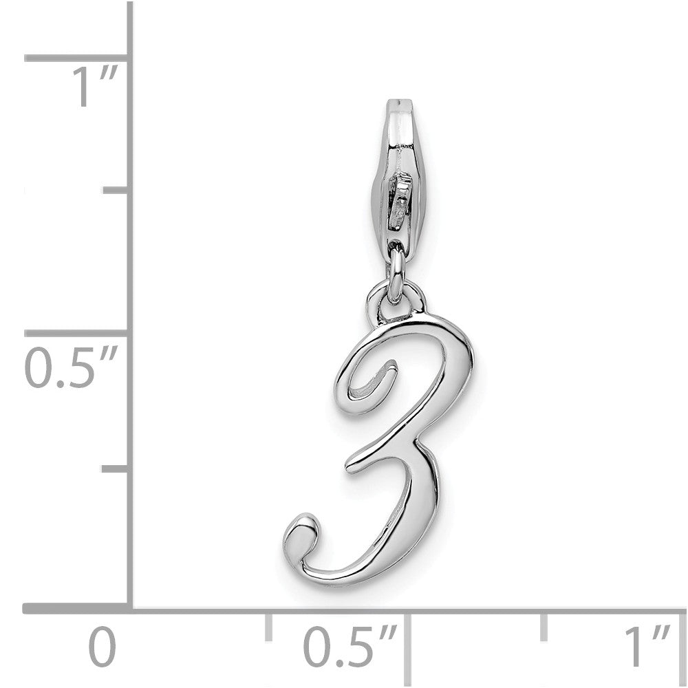 Sterling Silver Rhodium-plated Number 3 With Lobster Clasp Charm