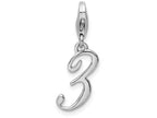 Sterling Silver Rhodium-plated Number 3 With Lobster Clasp Charm