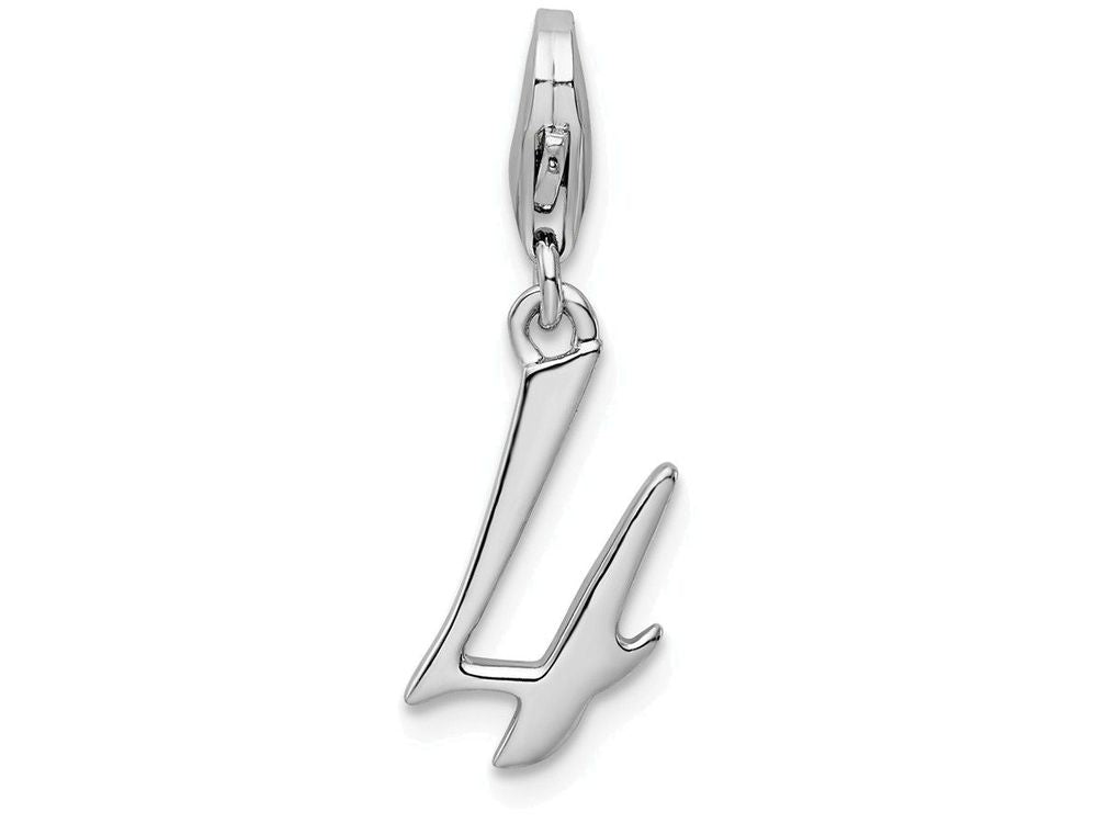 Sterling Silver Rhodium-plated Number 4 With Lobster Clasp Charm