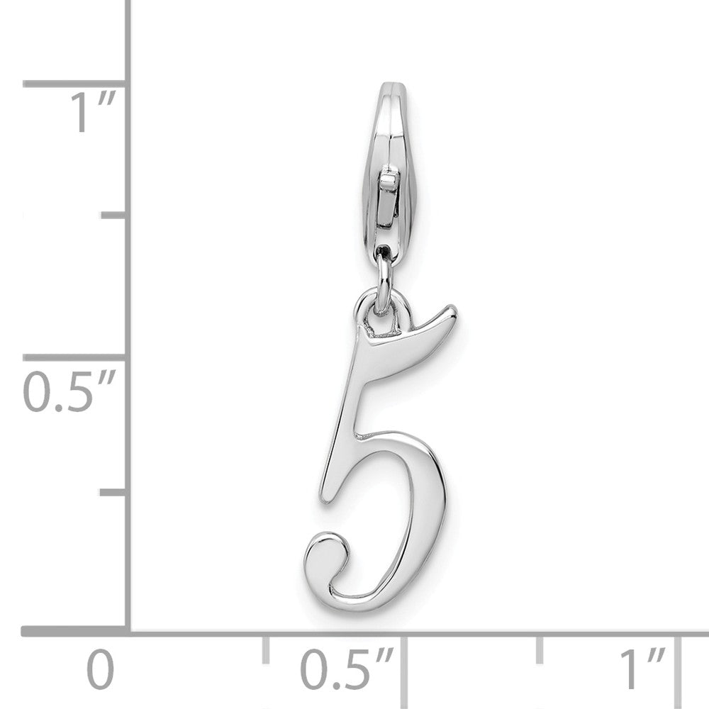 Sterling Silver Rhodium-plated Number 5 With Lobster Clasp Charm