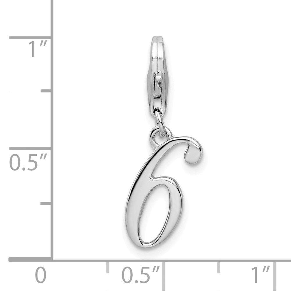 Sterling Silver Rhodium-plated Number 6 With Lobster Clasp Charm