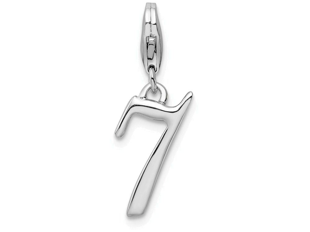Sterling Silver Rhodium-plated Number 7 With Lobster Clasp Charm